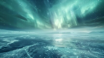Naklejka premium Ice Crystals Detail Under Northern Lights' Ethereal Glow
