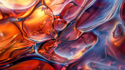 abstract translucent amorphous glass flowing fluid waves with colorful gradient of purple, pink, and orange tones on white background. - obrazy, fototapety, plakaty