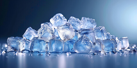 A pile of ice cubes on white background,	
