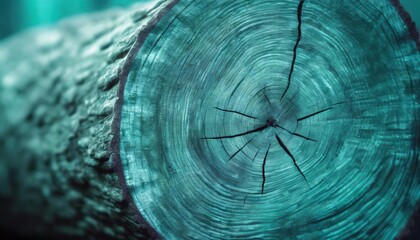 detailed warm blue teal texture of a felled tree trunk or stump tree rings - obrazy, fototapety, plakaty