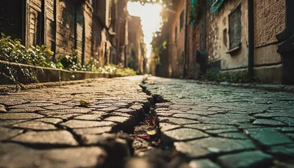 Foto op Aluminium a street divided the cracked pathway of urban decay © Kira