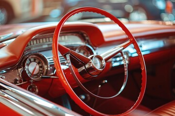 Close-up retro and vintage car interior