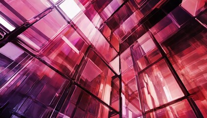 3d render abstract geometric background translucent glass with pink red violet gradient simple...