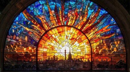 Stunning stained glass window of historical scene