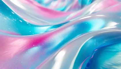 Foto auf Acrylglas holographic background fluid metallic texture in blue and pink hues perfect for background and abstract design use © Kira