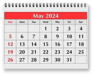 Fototapeta premium Page of the annual monthly calendar - May 2024