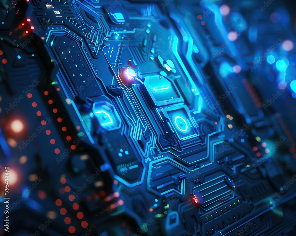 Poster abstract futuristic background with glowing quantum computing symbols and expansive copy space for t