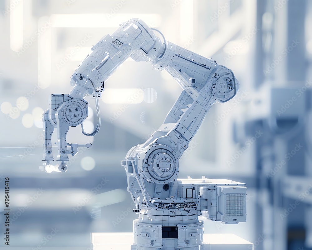 Poster digital twin of an industrial robot in a virtual testing environment, illustrated with high precisio