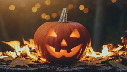 halloween pumpkin on fire jack orlantern