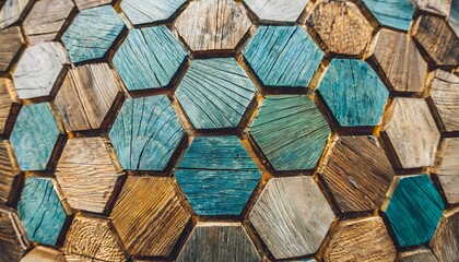 multi colored wooden hexagon pattern background created using hexagonal tiles arranged in a honeycomb style