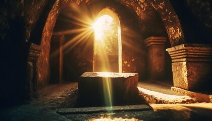 jesus tomb stone rolled away light inside