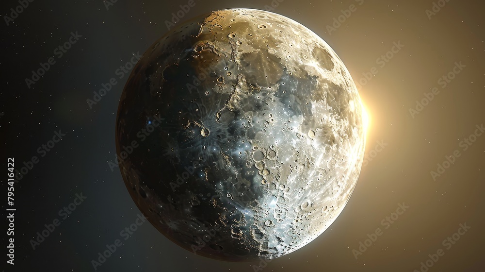 Wall mural eclipse: a 3d illustration of a partial lunar eclipse, showing a portion of the moon passing into th