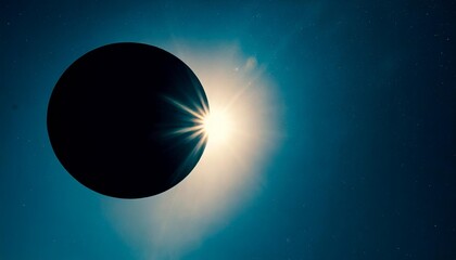 total solar eclipse 3d lunar silhouette art illustration epic scenery of cosmos in dark blue...