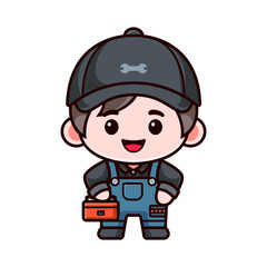cartoon character mechanic with mechanical toolbox