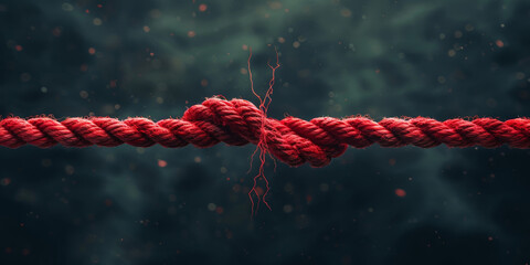 a broken rope, symbolizing the end or forward movement in relationship between two people. Failure And Break Concept - obrazy, fototapety, plakaty