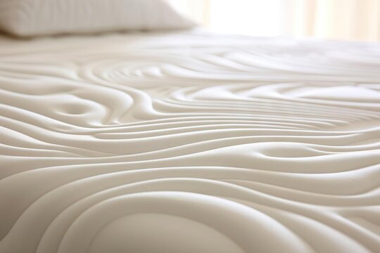 The gentle contours of a mattress topper, emphasizing comfort in a peaceful bedroom setting
