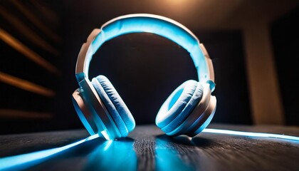 neon blue light wireless headphones pictures black background ultra hd wallpaper image