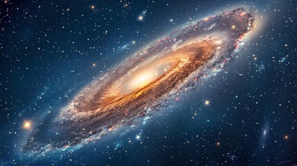 Galaxy: An illustration of the Andromeda Galaxy, showcasing its spiral arms and vibrant color