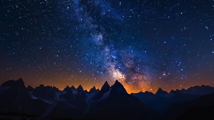 Night Sky: A photo of the night sky over a mountain range, with the silhouette of the peaks