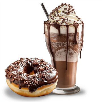 Una rica malteada con triple porci&oacute;n de crema y chocolate,junto a una dona deliciosa