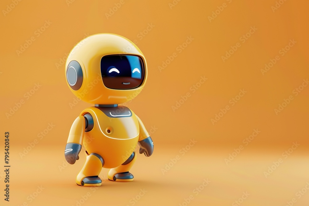 Poster highly detailed friendly robot chat bot character with expressive eyes and a futuristic orange and w