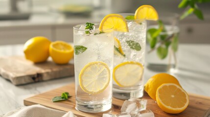 Fototapeta premium Glasses of Lemonade on Table