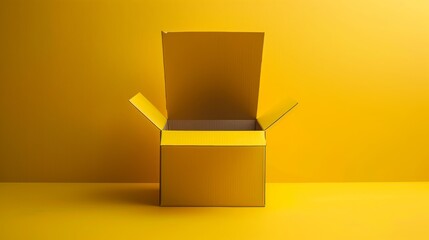 A yellow box with the lid open on a yellow background.