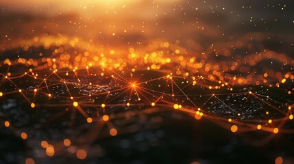 Fototapeta premium Abstract orange glowing plexus background