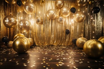 Gold chrome backdrop backgrounds balloon illuminated - obrazy, fototapety, plakaty
