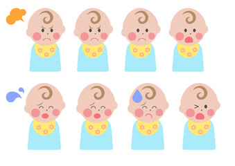 赤ちゃんの表情イラスト集_怒る、困る、驚く