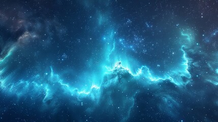 An ethereal blue nebula with glowing white stars scattered throughout.