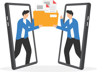 Businessman use mobile phone to sharing or transferring file

