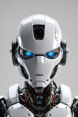 Fototapeta premium Portrait of humanoid advanced robot isolated on background, Generative AI