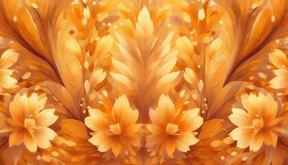 trendy abstract floral pattern elegant orange color modern design wallpaper colorful leaves and flowers asymmetrical ornament amazing graphic backdrop illustration - Powered by Adobe