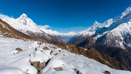 beautiful scenic himalayas covered in snow