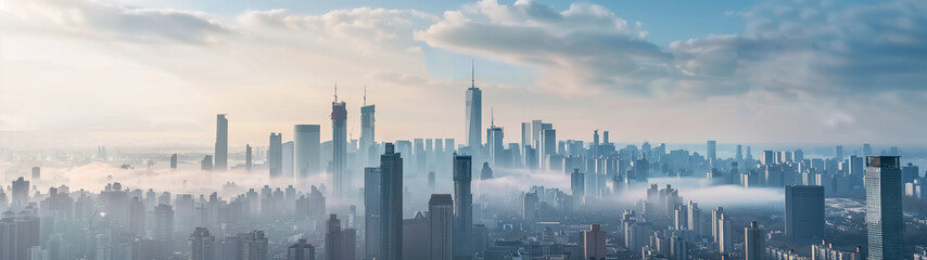 Morning haze over the urban skyline. Generative AI