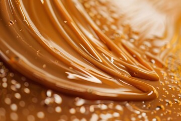 Immerse yourself in the velvety embrace of liquid caramel, its smooth surface reflecting the warmth of pure indulgence - obrazy, fototapety, plakaty
