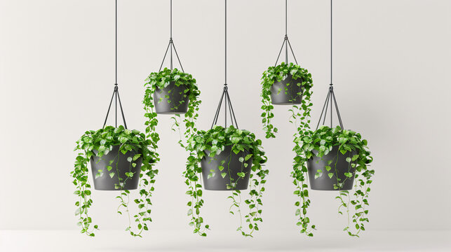 bunch illustration green plant hanging pot  isolated white backgroound home decor interior design