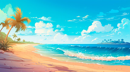 Sand and tropical sea background. Summer vacation concept. Ai art