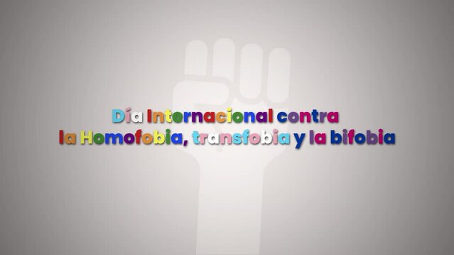D&iacute;a Internacional contra la Homofobia, la Transfobia y la Bifobia, texto en fondo blanco con mano. 