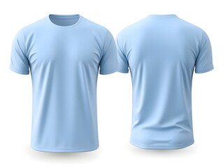 Carolina blue t-shirt front and back view clothes mockup on isolated white background
