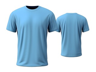 Carolina blue t-shirt front and back view clothes mockup on isolated white background