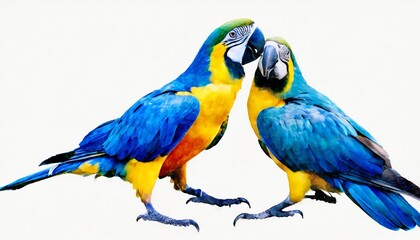 watercolor illustration of two birds in blue and yellow colors isolated on white background