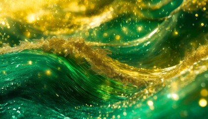 artistic green gold christmas waves background flowing wavy special effect emerald and yellow...