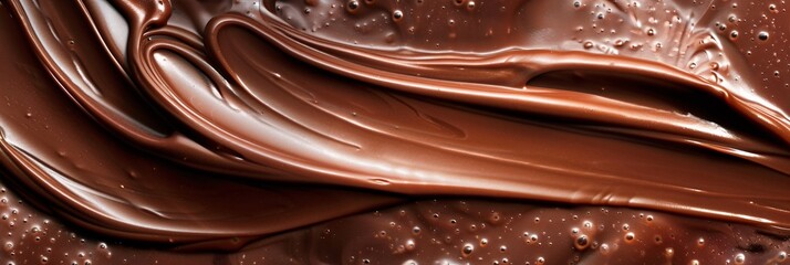 Dive into the velvety depths of liquid chocolate, where swirling currents carry whispers of cocoa aroma, evoking memories of sweet indulgence - obrazy, fototapety, plakaty