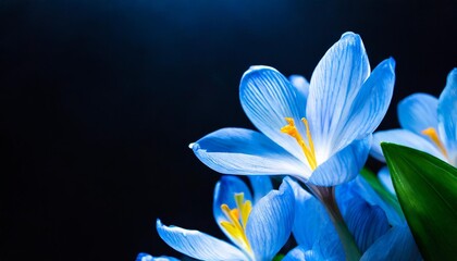 glowing petals magical light blue flowers image black background