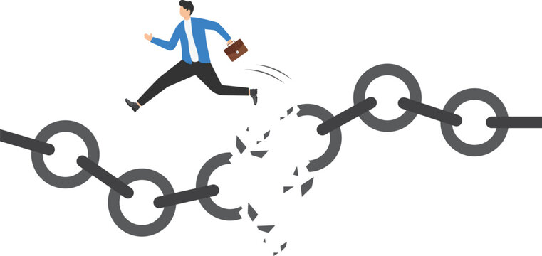 Businessman escaping the broken chain

