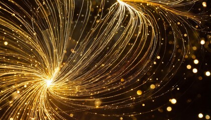 computer generated image of gold swirls and shimmering dots on a dark background