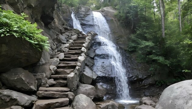 A waterfall cascading down a staircase of rocks upscaled 3