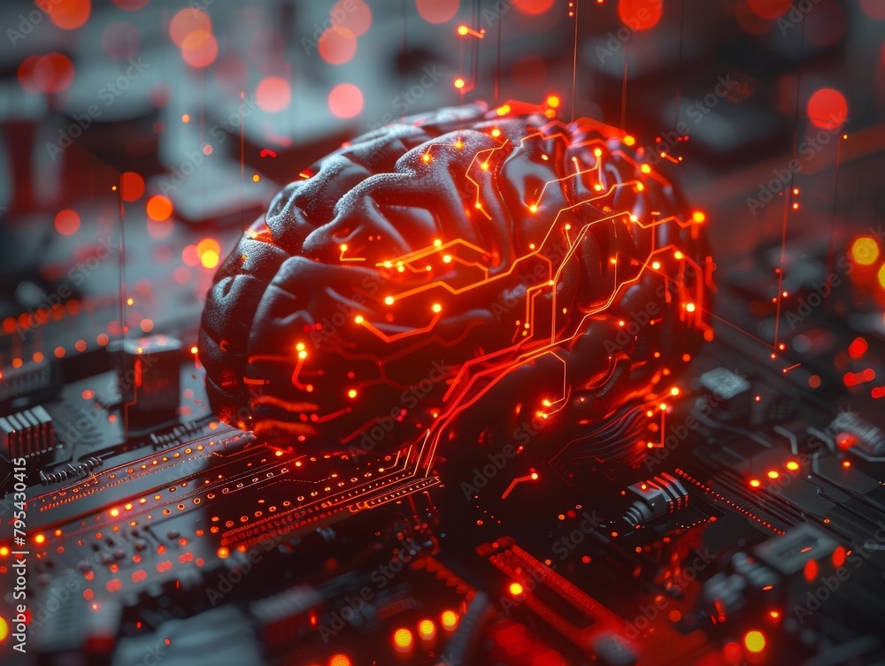 Poster circuitry in the shape of a brain.